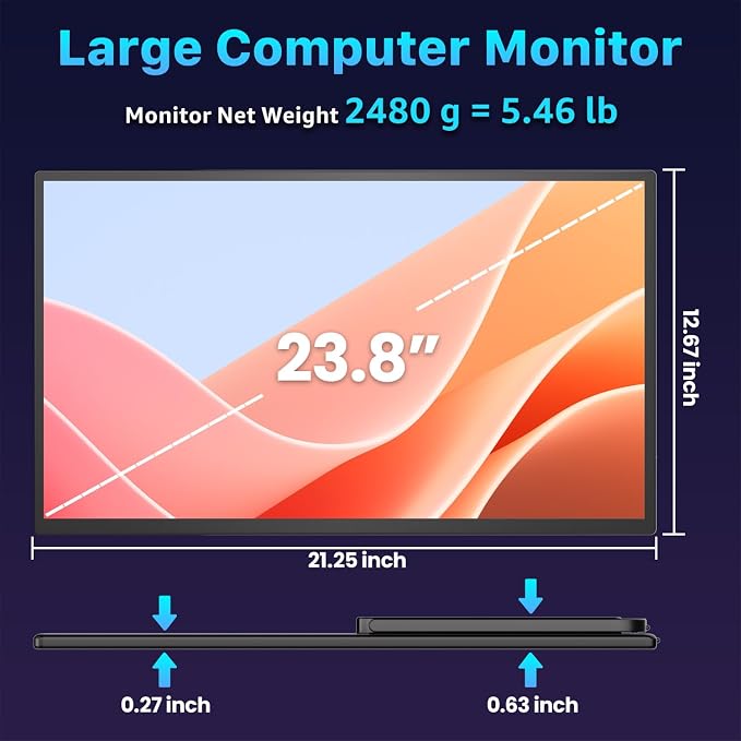 Upperizon Portable Monitor 23.8 inch 4K 3840X2160 144% sRGB 60Hz HDR HDMI USB-C Travel Monitor for Laptop MacBook PC Surface PS5 Xbox, Large External Display with Kickstand & Speakers, VESA Compatible - Image 8