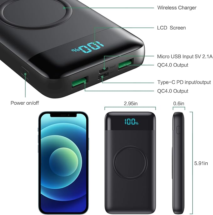 Wireless Portable Charger 30800mAh,15W Wireless Charging USB C Power Bank,25W PD QC 4.0 Fast Charging 4 Outputs Travel Essentials Battery Pack Compatible with iPhone 17/16/15/14/13/12,Galaxy,Android - Image 3