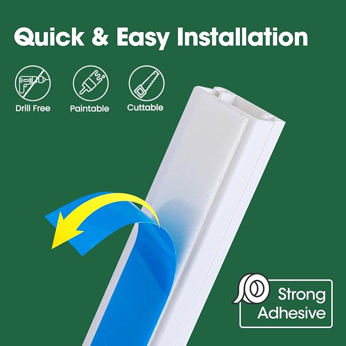 Cord Hider Kit, 315in Cord Covers for Wires on Wall, Paintable Wire Covers for Cords on Wall, Wire Hiders, Self-Adhesive Cable Hider Cord Organizer, 20X L14.5X W0.96x H0.57in - Image 3