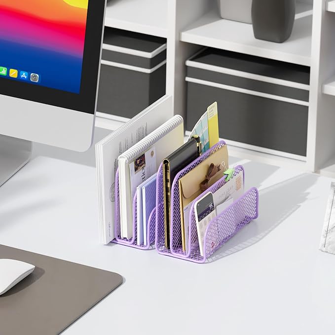gianotter Mail Organizer Countertop | Mail Sorter with 3-Slot Mail Holder Letter Holder for Desk Bill Organizer for Office Receipts and Letter Paper Storage,Purple - Image 7