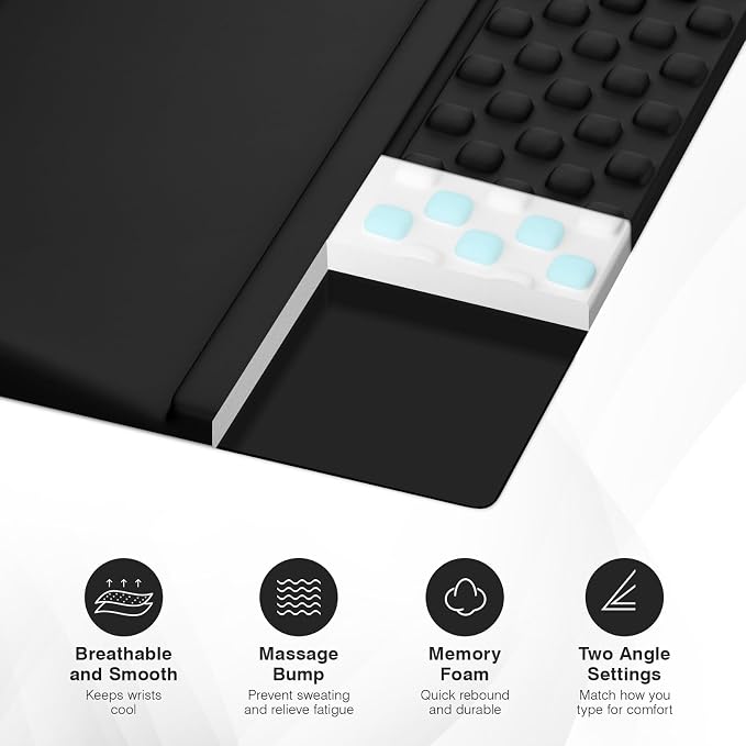 Ospelelf Ergonomic Mouse Pad and Keyboard Stand Wrist Rest Set, Memory Foam Comfort, Pain Relief for Typing, Office Desk Accessories, Black - Image 4