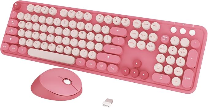Colorful Wireless Keyboard and Mouse for PC Laptop | Cute Colorful Typewriter Retro Round Keyboard and mouse for PC Laptop by Kootop