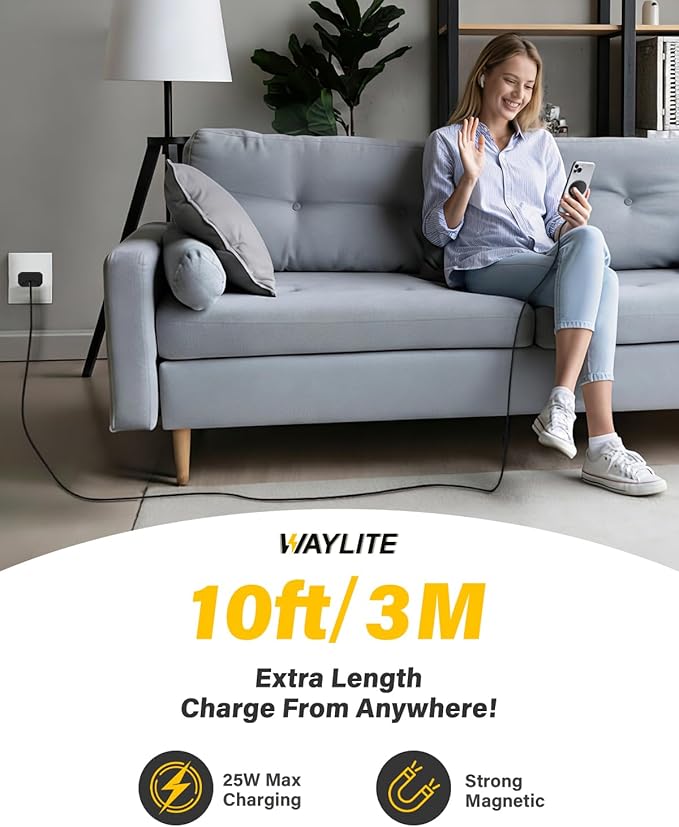 25W Magnetic Wireless Charger, 10FT Fast Charging Pad Wireless Charge for iPhone 17 16 /AirPods3/2/Pro/for Galaxy S26 Ultra/Pixel 10 Series, Portable Charger for Desk& Travel(1Pack,Black) - Image 4