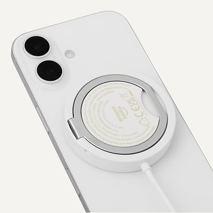 Amazon Basics 25W max. Qi2.2 Certified Wireless Charging Pad with kickstand,MagSafe Compatible for iPhone 17/Air/16/15/14/13/12, Magnetic Compatible for Android Smartphones,White(Adapter Not Included) - Image 3