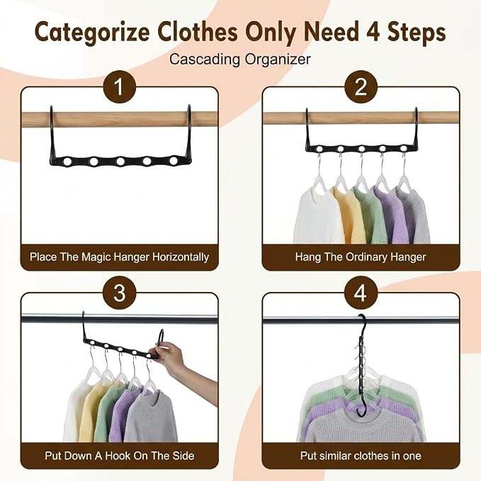 HOUSE DAY Closet Organizers and Storage 8 Pack - Black, Saving Closet Space | Space Saver Hanger Organizer, Closet Organization for Dorm, Apartment, Dorm Room Essentials for Grouping Clothes - Image 8