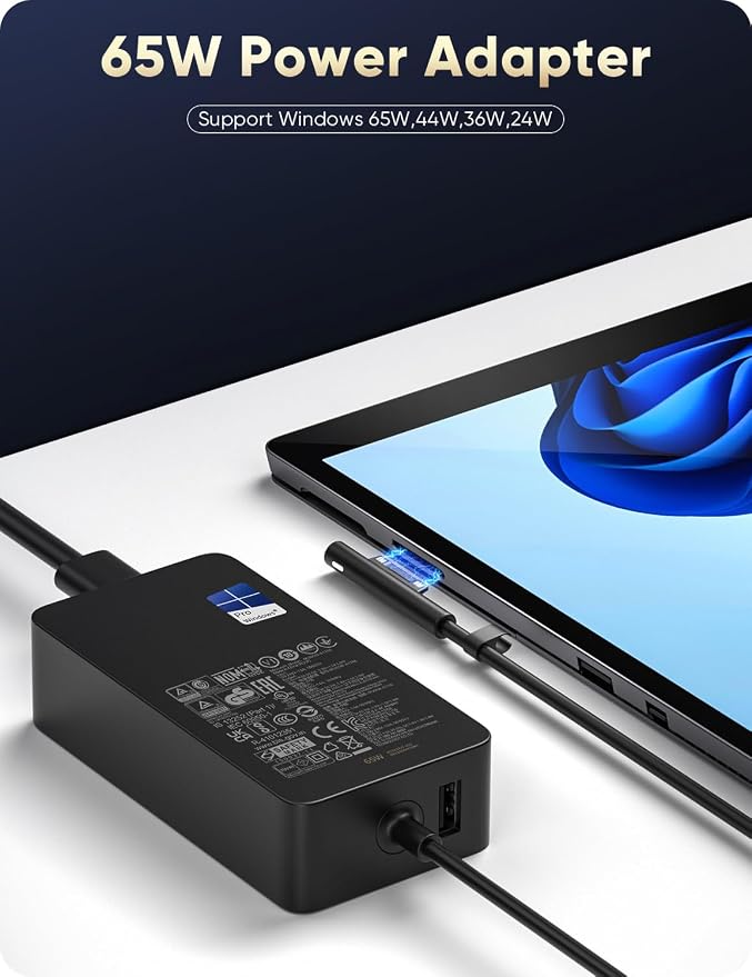 Microsoft Surface Pro Charger for 65W Windows Surface Charger 11,10,9,8,7+,7,6,5,4,3,X.Surface Laptop 6,5,4,3,2,1, Surface Go 3,2,1, Tablet, Surface Book 3,2,1, Support 44W, 36W,LED. 10FT - Image 2