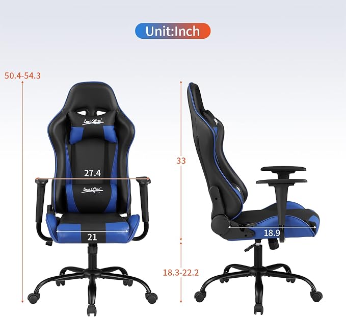 Gaming Chair Office Chair Desk Chair with Lumbar Support Headrest Armrest Task Rolling Swivel Ergonomic E-Sports Adjustable PC Gamer Chair Blue - Image 3