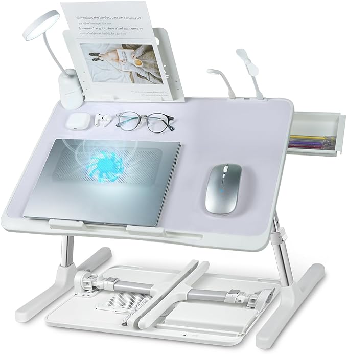 Adjustable Laptop Lap Desk with Cooling Fan USB Light for Adults 60x40cm,Grey by IXTRA