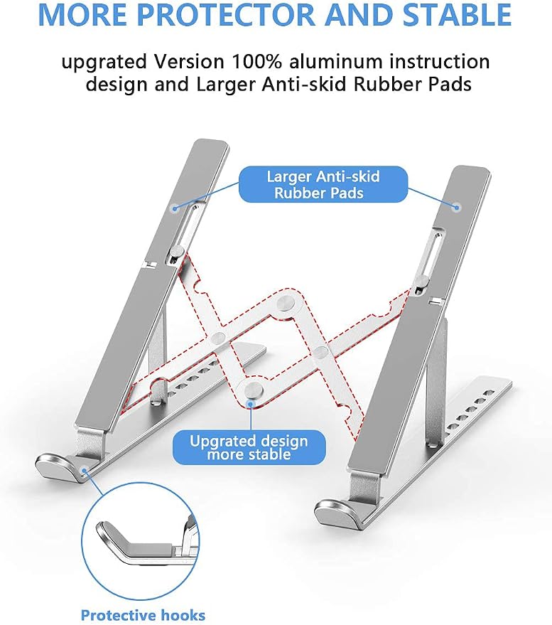 Laptop Stand, Adjustable Aluminum Foldable Portable Holder, Upgrade Whole Anti-Slip Silicone Pad, Laptop Riser for Desk Compatible with MacBook Air Pro/iPad, Lenovo and More 10-15.6” Tablets - Image 8