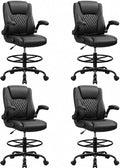 Drafting Chair, Tall Office Chair for Standing Desk, High Executive Leather Ergonomic Computer Chair with Adjustable Height and Flip-Up Armrest for Counter Height Desk, Black, Pack of 4 by BrickAttic