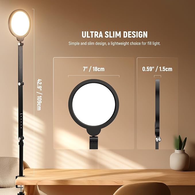 NEEWER Basics 18W 7" Desktop Ring Light with Stand for Desk, Video Conference Streaming Recording Makeup Selfie Computer Laptop Zoom Lighting, Full Screen LED Circle Ringlight with Arm & C Clamp, R18 - Image 8