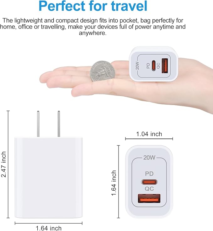 [2-Pack]Pixel 9 Fast Charging Block Type C Android Wall Plug for Google Pixel 10 10 Pro XL 9a 9 Pro XL 8A 8 Pro 7 6 Watch 3/2,20W USB C Wall Charger 2-Port PD Power Adapter+ QC Wall Cube for iPhone 16 - Image 4