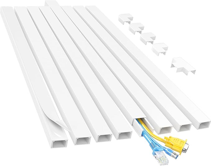 Yecaye Cord Covers for Wires on Wall, 113in, W0.95in H0.55in, White | TV Cord Hider, Medium Cord Organizer for 2-3 Wires, Cable Management Kit, Easy Install by Yecaye