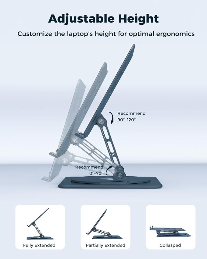 Aoviho 360° Rotating Laptop Stand for Desk | Adjustable, Foldable, Portable Aluminum Ergonomic Riser | Compatible with MacBook, Dell, HP & All Laptops 10-16 inch - Image 4