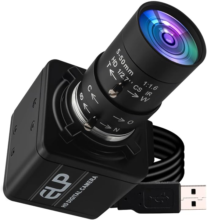 ELP Global Shutter USB Camera, Manual Zoom Telephoto UVC USB2.0 High Speed 1080P 90fps Lightburn Cameras for Laser, Variable Focus AR0234 Close-up Webcam for Computer by ELP