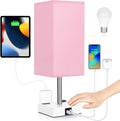 Bedside Lamp with USB Ports - Touch Control Table Lamp for Bedroom with USB C+A Charging Ports & AC Outlets, 3 Way Dimmable Nightstand Light with White Base for Living Room (LED Bulb Included, Pink) by Soilsiu