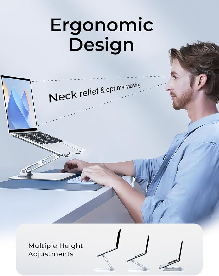 Adjustable Ergonomic Laptop Stand for Desk, Foldable Computer Stand, Stable Aluminum Lectern Notebook Riser & Portable Laptop Holder Mount Compatible with 10-16" MacBook Pro/Air, Dell, HP - Image 2