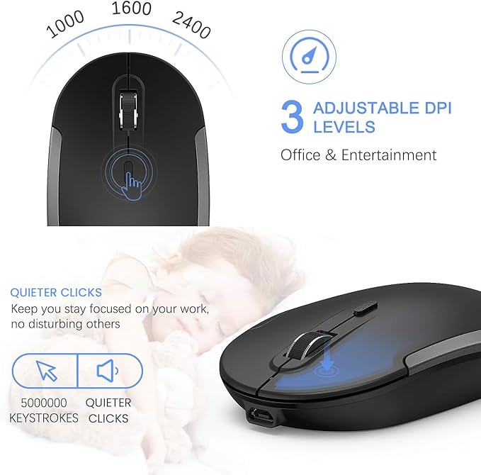 Vssoplor Wireless Keyboard and Mouse, Rechargeable Ultra Slim, Dark Gray | Quiet Full-Size Keyboard and Mouse Combo Set, for Laptop, PC, Notebook, Desktop, 2.4GHz Stable Connection, for Office/Home - Image 3