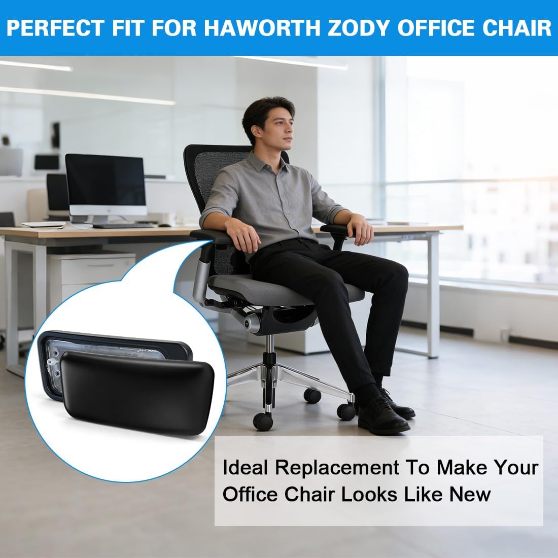 Arm Pads for Haworth Zody Chair, Armrest Pads Replacement Compatible with Zody Office Chair（1pair） Black - Image 7