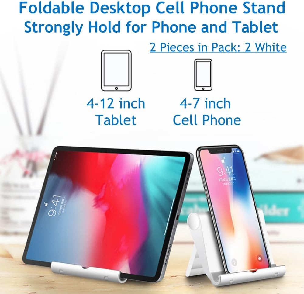 Cell Phone Stand 2 Pack, Desktop Holder for Phones & Tablets (2, White) - Image 2