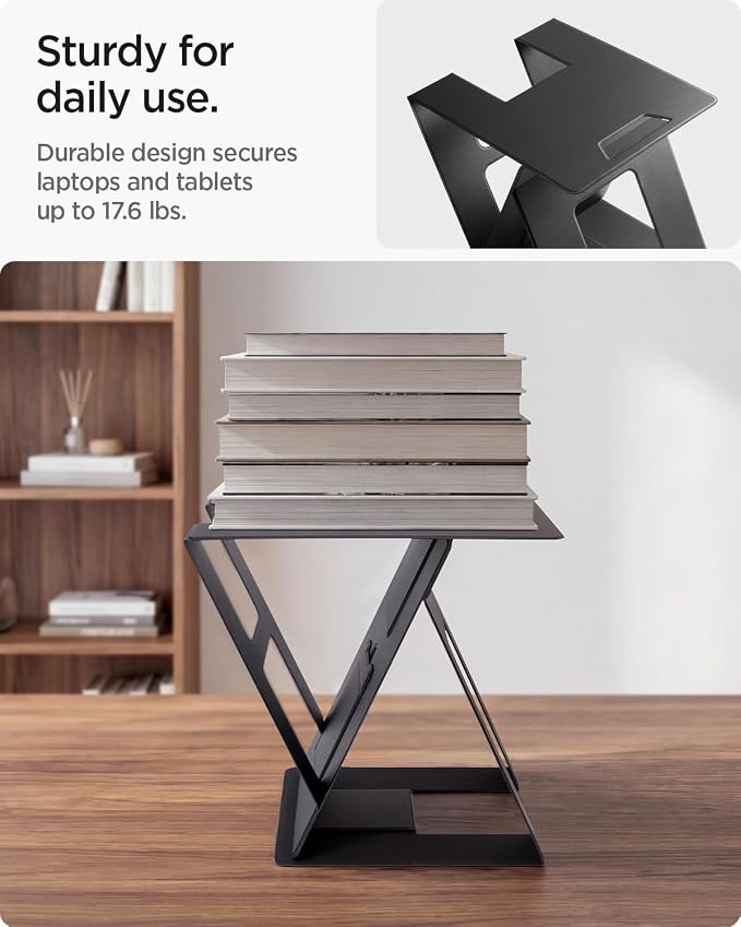 Spigen Slim Fold Portable Standing Desk Laptop Stand Foldable | Ergonomic Angle Lift Anti-Slip for MacBook Neo, MacBook Air, MacBook Pro 11"-16" and iPad/Air/Pro and More - Black - Image 7