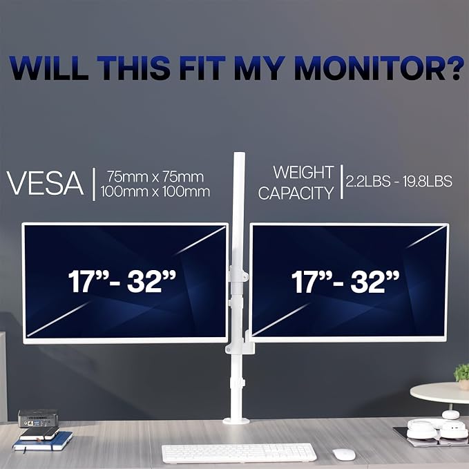 VIVO Dual Monitor Arm Extra Tall Mount for Screens up to 32 inches, Mechanical Height Adjustment, Full Articulating Heavy Duty VESA Stand with Desk C-clamp and Grommet, White, STAND-V012KW - Image 7