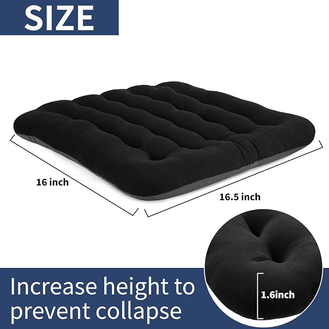 BUYUE Good Support Office Chair Cushion Padded, Soft Velvet Comfortable Non-Slip Seat Cushion for Computer Desk Kitchen Chair (1 Count, Black) - Image 2