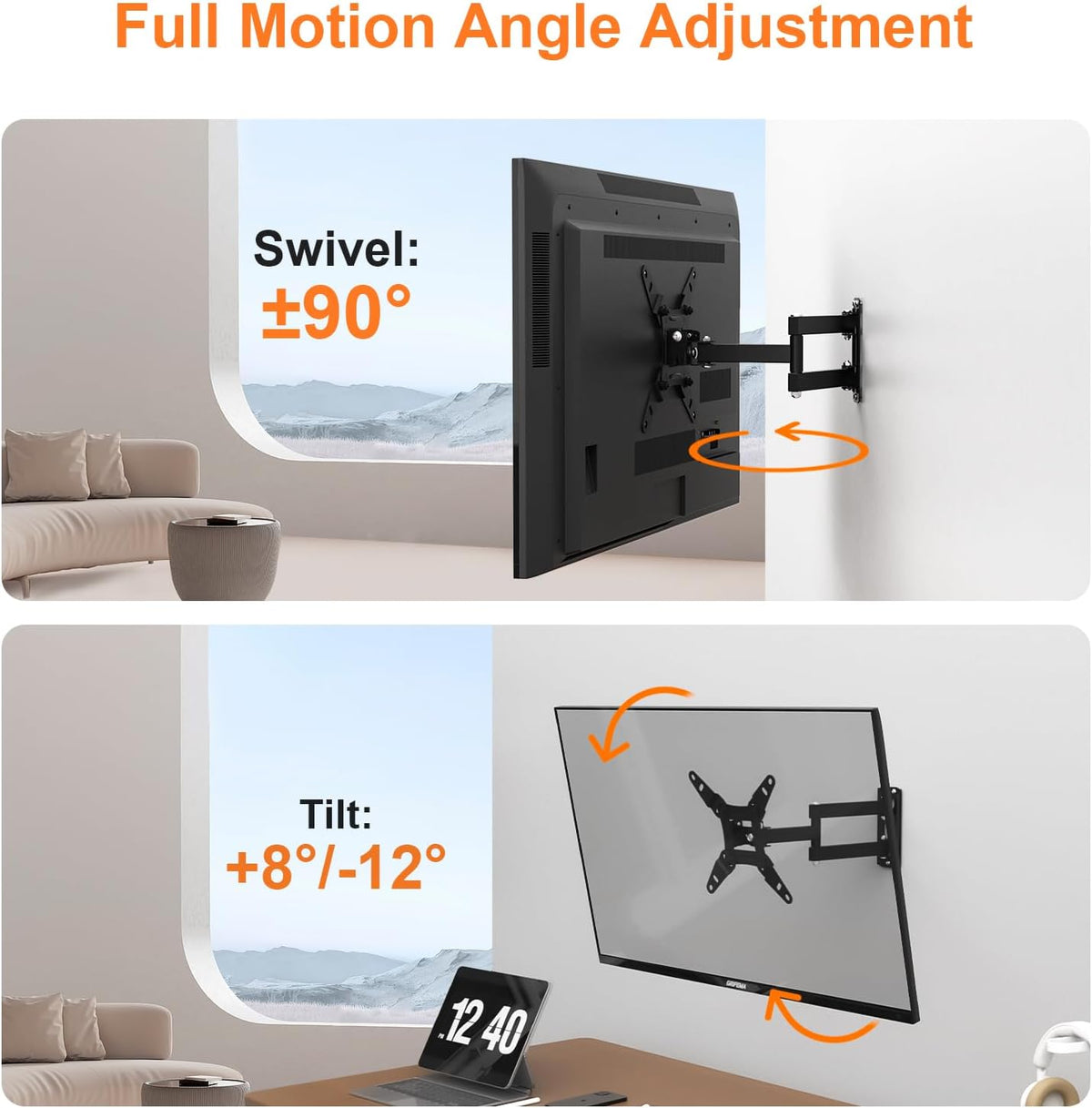 GRIFEMA Full Motion TV Wall Mount for 13-43 in TVs or Monitor, Swivel Tilt - Image 5