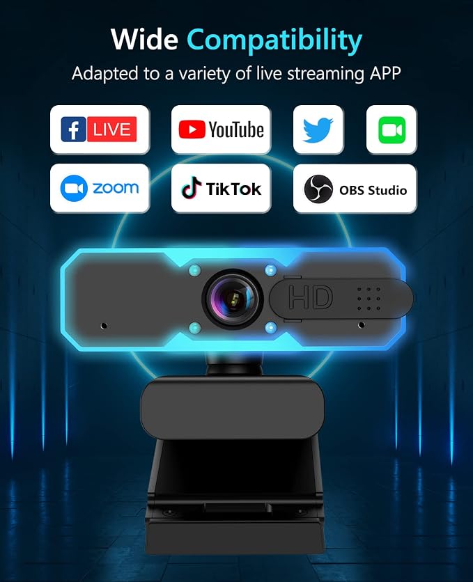 NBPOWER 1080P 60FPS Streaming Camera Webcam with Microphone and Fill RGB Light,Autofocus,Work with Laptop/Desktop Computer/Winsdows/Mac OS/PC Computer for Camera - Image 6