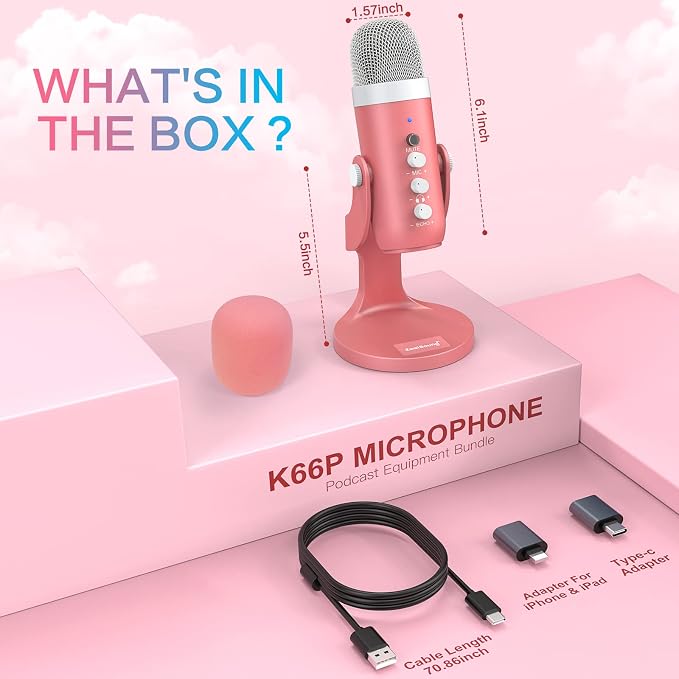 ZealSound Podcast Microphone, Noise Cancellation Mic with Gain, Volume Adjustment & Mute Button, Monitor & Echo, for ASMR, Vocal Recording, YouTube, TikTok, PC, iPhone, iPad, Android, Pearlescent Pink - Image 7