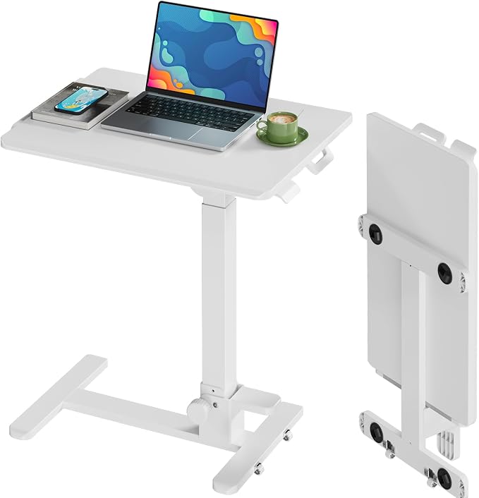 27" Foldable Mobile Standing Desk, No-Assembly Needed, White | Portable Computer Workstation for Small Space, Collapsible Standing Desk with 90° Tiltable Desktop for Storage by JYLHJOYSEEKER