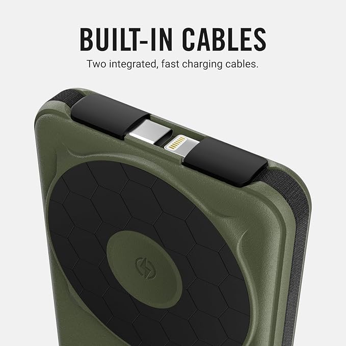 Ridge 20W Magnetic Power Bank Battery Pack 10,000mAh - Fast Charging, Compatible with MagSafe - Portable Charger Flight-Safe Travel Powerbank - Built-in Cables & Magnetic Attachment (Matte Olive) - Image 4