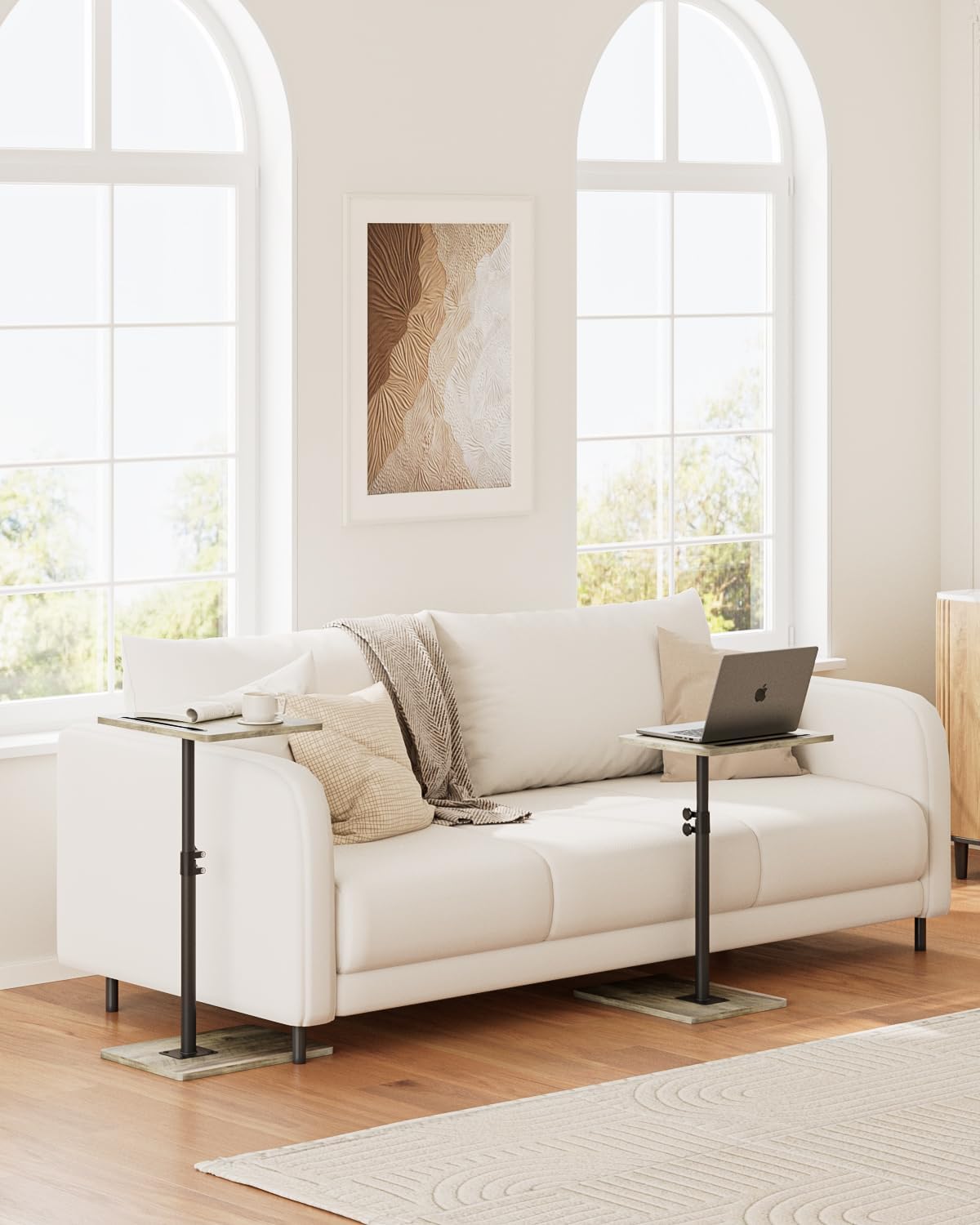 Sofa Arm Tray Table - 360° Swivel Height Adjustable End Table, Small Snack Side Table for Couch, C Shaped Table for Bed, Chair or TV Tray Table(Greige) - Image 7