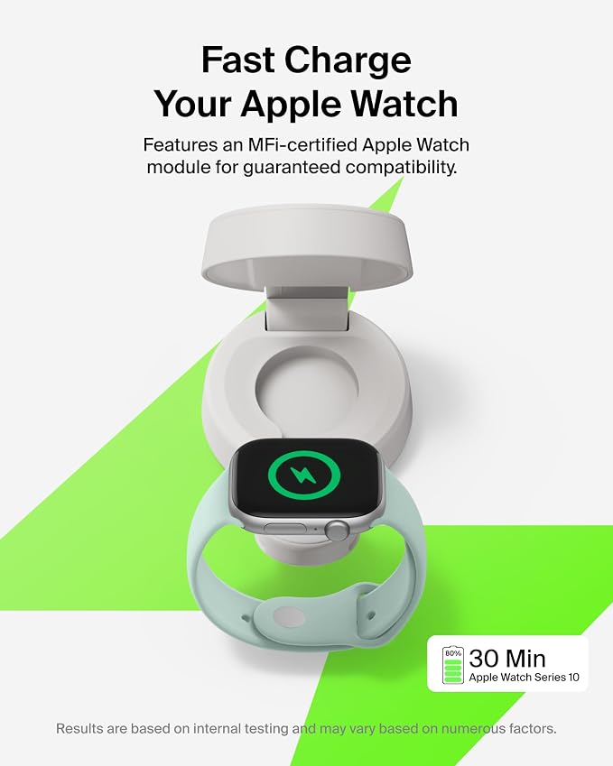 Belkin Qi2.2 25W Wireless 2 in 1 iPhone Charger, Fast Charging for Travel | Fast Charging, MagSafe Compatible, iPhone 17/16/15, Apple Watch, Travel Charger, Magnetic - Image 2