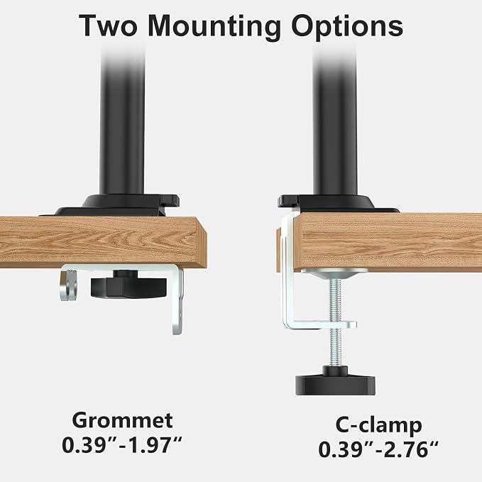 WALI Tall Dual Monitor Desk Mount for 13-33 inch Screens, 19.8 lbs per Arm | Dual Monitor Arms for 2 Monitors, Full Motion with Tilt, Swivel, Rotation, C-Clamp & Grommet, VESA 75/100mm (GSDM002), Black - Image 6