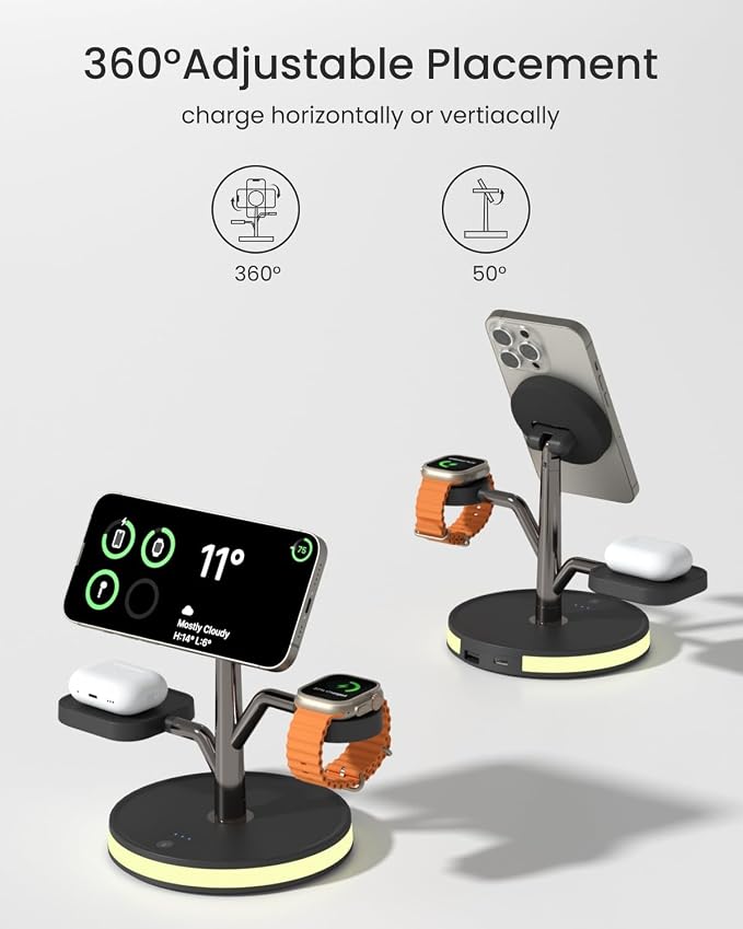 Wireless Charger, 3 in 1 Magnetic Charging Station for Apple Device | Fast Charging Tree-Shaped Stand with 20W Adapter, Qi-Certified Charger for iPhone 12-17 Series, Apple Watch, AirPods - Image 6