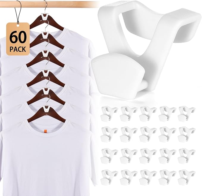 HOUSE DAY Space Saving Hanger Hooks 60 Pack, White Clothes Hanger Connector Hooks, Heavy Duty Hangers Hook Space Saver, Sturdy Hanger Connector Hook, Premium Cascading Hangers for Closet by HOUSEDAY