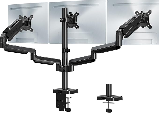 MOUNT PRO Triple Monitor Mount, 3 Monitor Desk Mount for Three Screens up to 32 Inch, Full Motion Gas Spring Heavy Duty Arm Hold up to 19.8lbs Each, Black by MOUNTPRO