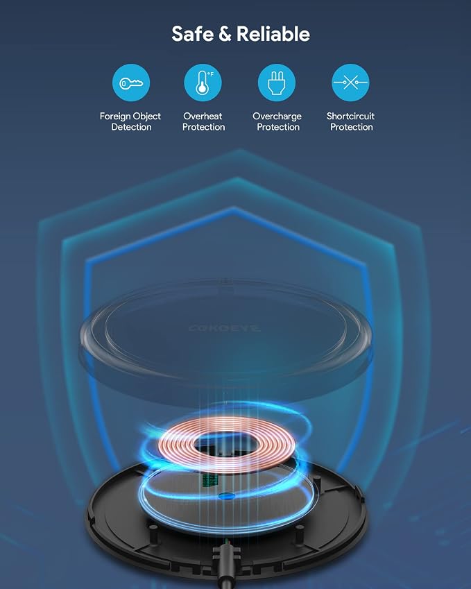 COKOEYE Wireless Charger, 15W Max Fast Wireless Charging Pad 2-Pack Compatible with iPhone 17/17 Air/17 Pro/17 Pro Max/16/15/14/13/12/Samsung S24/S24Ultra/S23Ultra/S22/S21,AirPods Pro2 - Image 8