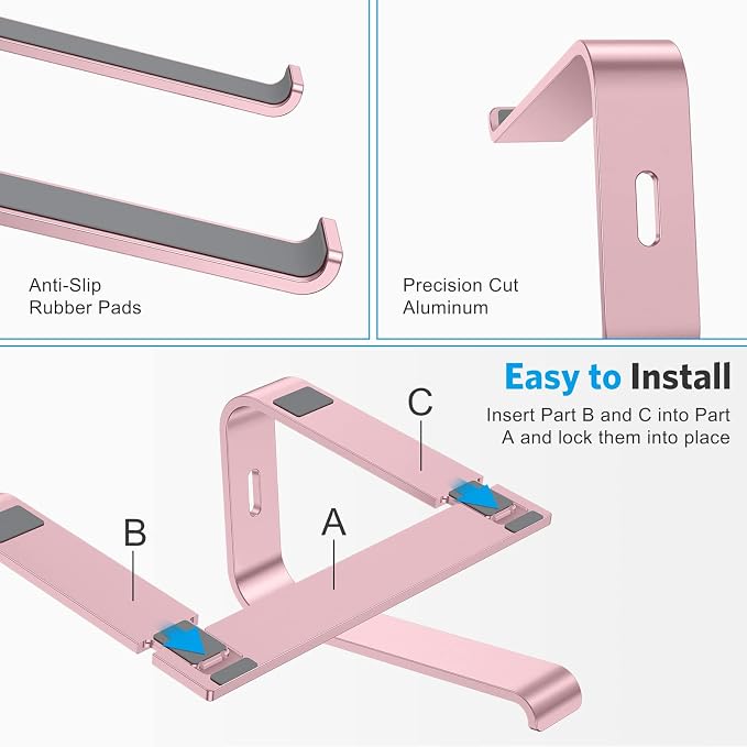 OMOTON Laptop Stand, Detachable Mount for MacBook Air/Pro Dell HP Rose Gold | 11-17" Laptop Holder for Desk, Notebook Computer Mount, Lightweight Cooling for Desk, Ergonomic Home Office - Image 5