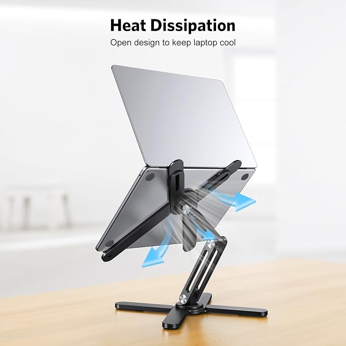 OMOTON LA10 360° Rotating Laptop Stand Riser Foldable for Desk, Black | Aluminium Aolly, Adjustable Height Angles, Collaborative Work, Easy Storage, Fits Laptops up to 17", for MacBook Pro/Air HP - Image 9