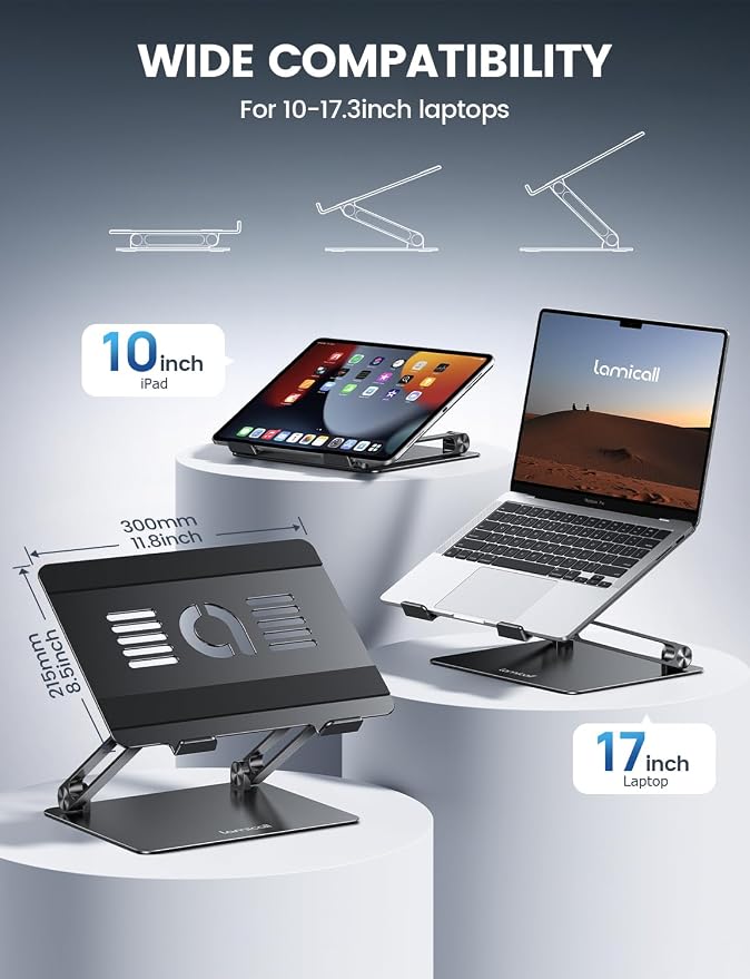 Lamicall Adjustable Laptop Stand for Desk for MacBook Air Pro HP 10-17.3'' | Aluminum Computer Notebook Holder, Portable Laptop Riser, Foldable Ergonomic Office Desk Accessories for Dell XPS Black - Image 2
