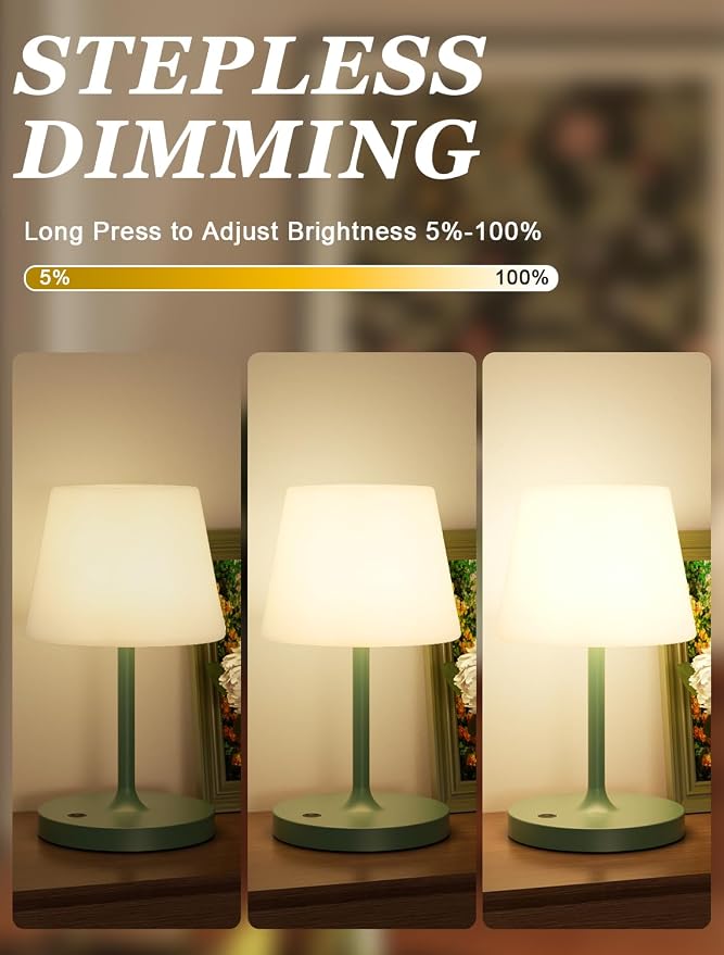 Kakanuo Green Cordless Shower Lamp Waterproof, Rechargeable Cordless Lamp with 4000mAh Battery, Touch Dimmable Table Lamp for Outdoor, Kitchen, Bathroom, Camping, Patio, IP54 - Image 2