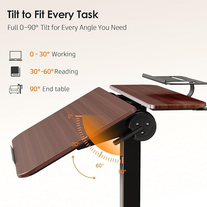 ROMOON Rolling Standing Desk with Wheels, Portable 24 inch Sit-Stand Laptop Cart with Tilt Top and Storage, Mobile Compact Workstation for Home Office and Small Spaces (Walnut) - Image 5