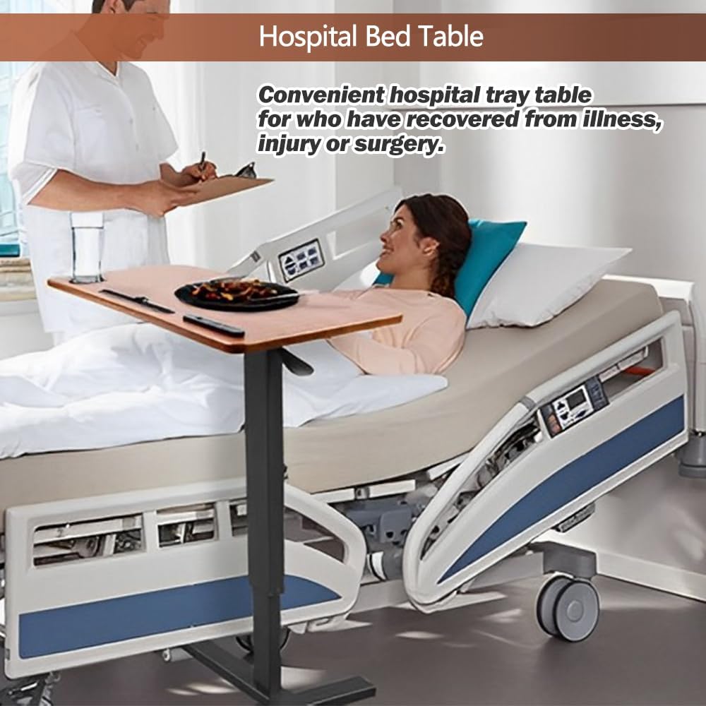 Overbed Table with Wheels & USB,Pneumatic Height Adjustable Bedside Table - Image 2