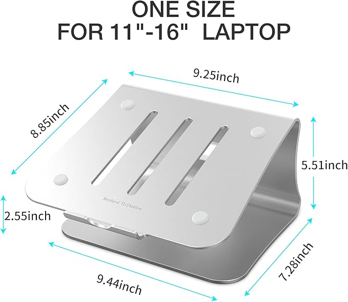 Laptop Stand, Aluminum Notebook Holder Riser Heat-Vent for MacBook Air/Pro, Dell, HP, Lenovo, Microsoft Surface, Samsung 11-16 inches Notebook (Space Silver) - Image 2