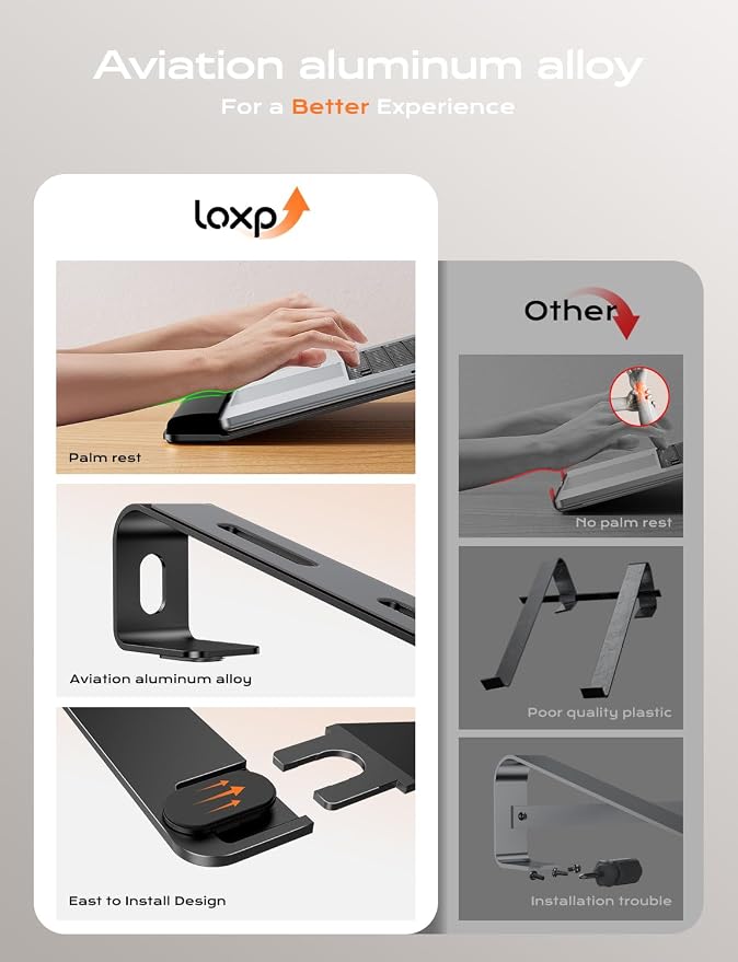 LOXP Laptop Stand for Desk, Aluminum Laptop Riser Holder with Wrist Support | Removable Notebook Stand Ventilated Cooling Computer Riser Ergonomic Lectern Mount Compatible with 10-17” Laptops - Image 2