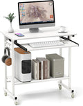 Tangkula Rolling Computer Desk Cart with Keyboard Tray, Mobile Portable Laptop PC Desk with CPU Stand & 3 Hooks for Sofa & Bed, Compact Small Desk on Wheels for Small Spaces (White) by TANGKULA