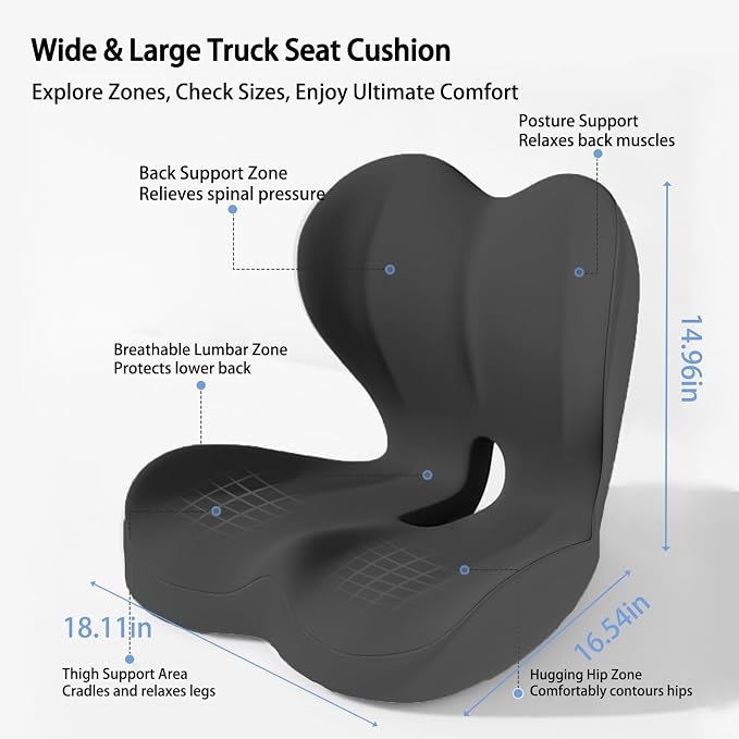 Back and Seat Cushion for Office, Back & Tailbone Pain Relief, Raised Cushion for Lumbar and Butt, Double-Sided Anti-Slip, Improves Sitting Posture, Ergonomic Memory Foam Lumbar Cushion (Dark Gray) - Image 4