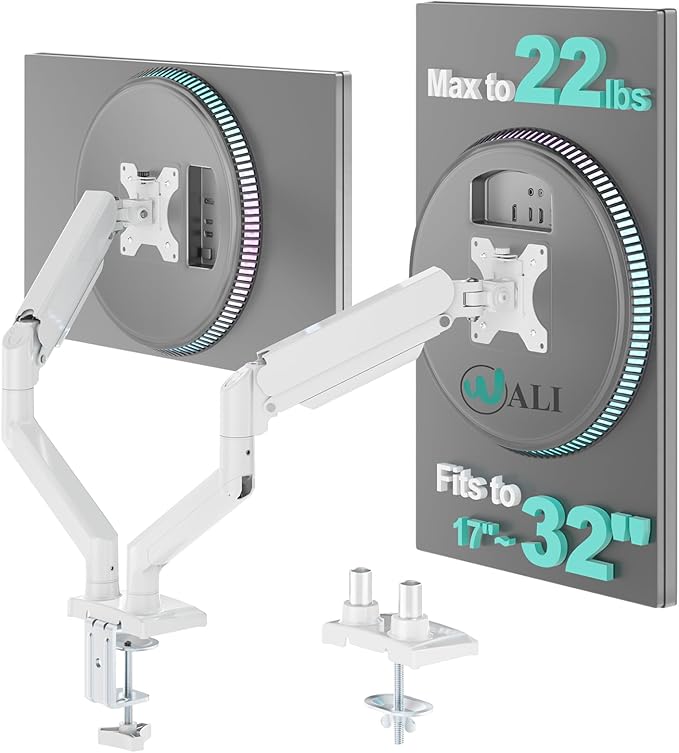WALI Dual Monitor Stand, Adjustable Arm Monitor Mount for 2 Monitors up to 32 Inch,19.8lbs Capacity (GSMP002W), White by WALI by WALI